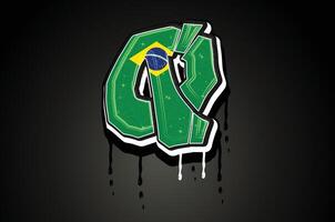 Brasil bandeira q mão letras grafite vetor modelo