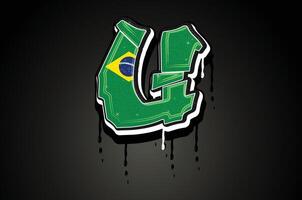 Brasil bandeira você mão letras grafite vetor modelo
