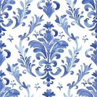 aguarela desatado padronizar com azul damasco ornamento. clássico vintage enfeite vetor