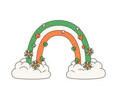 desenho animado retro groovy irlandês arco-íris, st patrick dia vetor