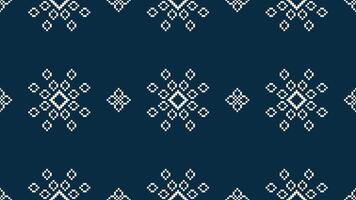 tradicional étnico motivos ikat geométrico tecido padronizar Cruz ponto.ikat bordado étnico oriental pixel marinha azul fundo. resumo,vetor,ilustração. textura, lenço, decoração, papel de parede. vetor