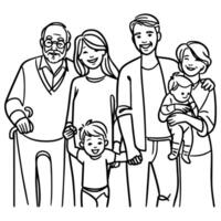 contínuo 1 Preto linha arte desenhando feliz família pai e mãe com criança rabiscos estilo vetor ilustração em branco