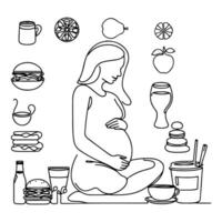 solteiro contínuo Preto linha arte desenhando linear arte remédio saúde Cuidado gravidez saudável com grávida Comida rabisco vetor ilustração