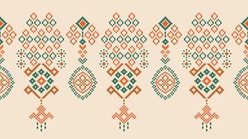 tradicional étnico motivos ikat geométrico tecido padronizar Cruz ponto.ikat bordado étnico oriental pixel Castanho creme fundo. resumo,vetor,ilustração. textura, lenço, decoração, papel de parede. vetor