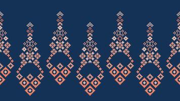 tradicional étnico motivos ikat geométrico tecido padronizar Cruz ponto.ikat bordado étnico oriental pixel marinha azul fundo. resumo,vetor,ilustração. textura, lenço, decoração, papel de parede. vetor