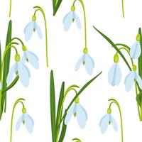 vetor ilustração do Páscoa tema, desatado padronizar com ramalhete do Primavera flores gotas de neve, branco flores, brotos e folhas, Primavera festa ilustração em branco fundo