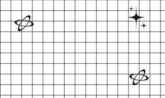 uma rede com a planetas e estrelas em isto. ano 2000 Projeto elemento modelo. Preto e branco cor desing para decoração, saudações, social meios de comunicação publicar, marca, imprimir, superfície, publicidade vetor