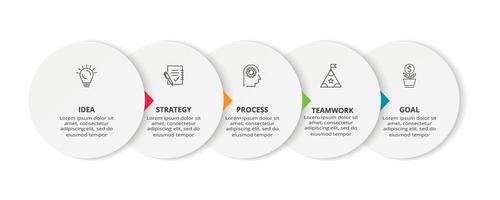 conceito criativo para infográfico com 5 etapas, opções, peças ou processos. visualização de dados de negócios vetor