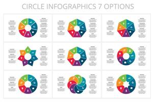 conjunto círculo elementos do gráfico, diagrama com 7 passos, opções, partes ou processos. modelo para infográfico, apresentação. vetor