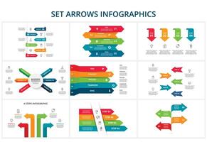 conjunto abstrato Setas; flechas do gráfico, diagrama com 4, 5, 6 passos, opções, partes ou processos. vetor o negócio modelo para apresentação