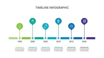 Linha do tempo com 6 elementos, infográfico modelo para rede, negócios, apresentações, vetor ilustração