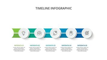 Linha do tempo com 5 elementos, infográfico modelo para rede, negócios, apresentações, vetor ilustração
