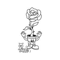 vintage estilo groovy desenho animado personagem rosa plantar Panela ilustração.lagarta. vetor