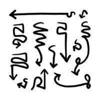 coleção mão desenhado Setas; flechas. conjunto simples Setas; flechas isolado em branco fundo. seta marca ícones. seta pintura - estoque vetor, mão desenhado à mão livre diferente curvado linhas, redemoinhos Setas; flechas. vetor