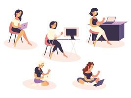 freelancers mulheres usando laptop vetor