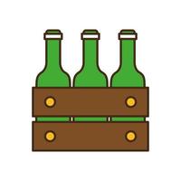 garrafas de cerveja na linha de cesta e desenho de vetor de ícone de estilo de preenchimento