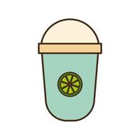 Caneca de chá gelado com linha de limão e desenho de vetor de ícone de estilo de preenchimento