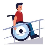 homem em uma cadeira de rodas entrando na rampa vetor