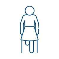 mulher sem pernas com muletas design de vetor de ícone de estilo de linha