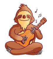 fofa ilustração do uma bicho-preguiça jogando a guitarra vetor