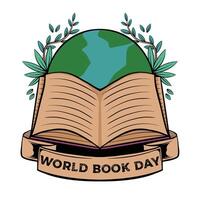 dia mundial do livro 23 de abril. pilha de livros coloridos com livro aberto sobre fundo azul-petróleo. ilustração vetorial de educação. vetor
