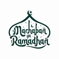 marhaban sim Ramadhan saudações dentro escrito a mão estilo e mesquita ilustrações dentro a islâmico atmosfera. tradução bem-vinda ramadã, a piedosos mês do islamismo. fundos pode estar usava para bem-vinda Ramadã vetor