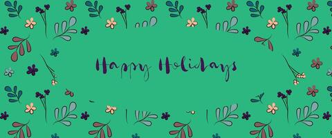feliz feriado cumprimento cartão com floral padronizar com Relva ornamento. rabisco estilo vetor