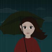 menina dentro uma vermelho suéter com a guarda-chuva dentro a chuva vetor
