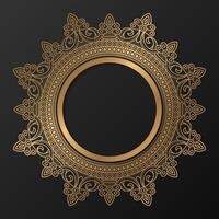 dourado quadro, Armação com enfeite dentro círculo em Preto fundo. luxo ouro mandala. - vetor. vetor