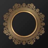 dourado quadro, Armação com enfeite dentro círculo em Preto fundo. luxo ouro mandala. - vetor. vetor