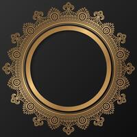 dourado quadro, Armação com enfeite dentro círculo em Preto fundo. luxo ouro mandala. - vetor. vetor