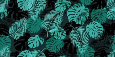 moderno desatado padronizar com na moda tropical Palma e monstera folhas. adequado para fundos, papeis de parede, têxteis, impressões, e Muito de mais. vetor