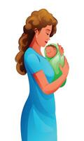 mãe segurando recém-nascido bebê. vetor desenho animado ilustração