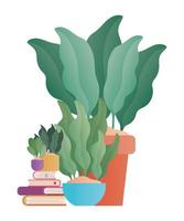 livros com desenho vetorial de vasos de plantas