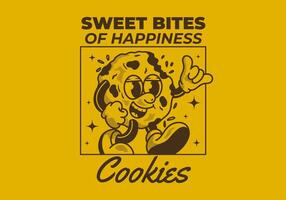 doce mordidas do felicidade. mascote personagem do uma caminhando biscoitos dentro retro estilo vetor