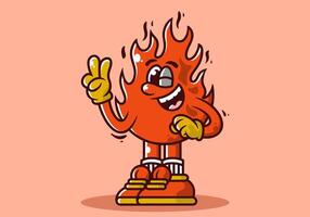 personagem ilustração do uma fogo chama com mãos formando uma símbolo do paz. vermelho cores vetor