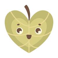 uma fofa verde folha dentro a forma do uma coração. engraçado personagem vetor