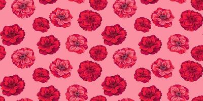 monótono vermelho rosa abstrato artístico floral desatado modelado. vetor mão desenhado ilustração estilizado flores trólio, ranúnculo asiático nos fundo. Projeto para tecido, moda, têxtil, impressão