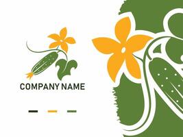 fresco verde pepino vetor logotipo ilustração com uma amarelo flor