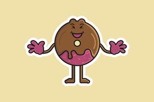 fofa rosquinha desenho animado personagem adesivo Projeto vetor ilustração. Comida objetos ícone conceito. colorida lustroso rosquinhas com Esmalte e pó adesivo Projeto logotipo com sombra.