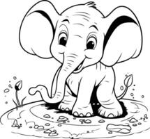 ai gerado coloração livro para crianças elefante dentro poça - vetor ilustração