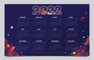 Modelo de calendário 2022 com temas florais vetor