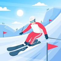 snowboarder esquiando descendo a colina de neve vetor