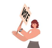 mulher com cabelo ruivo, camisa branca e pôster de votação vetor