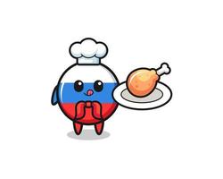 personagem de desenho animado do chef de frango frito bandeira da rússia vetor