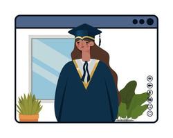 mulher na graduação virtual vetor