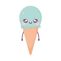 sorvete sorridente estilo comida kawaii vetor