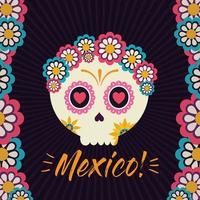 cabeça de caveira feminina mexicana com desenho vetorial de flores vetor