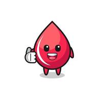mascote de gota de sangue fazendo gesto de polegar para cima vetor