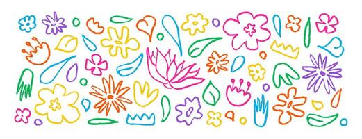 conjunto mão desenhado dentro brilhante cor escova linear flores abstrato moderno fundo com plantas vetor